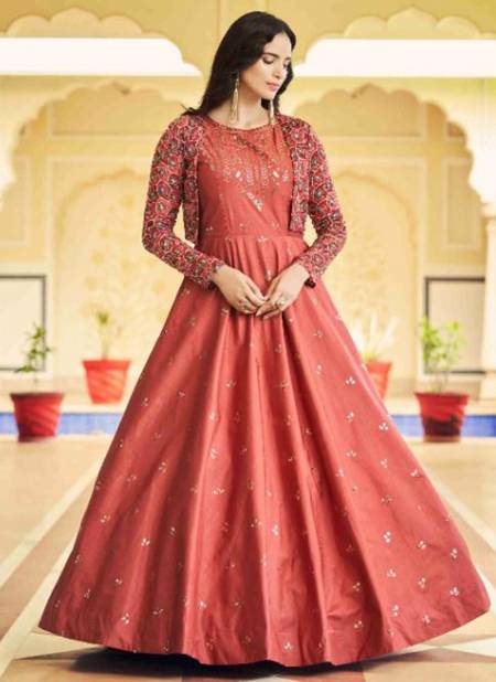 Dusty Orange Colour Flory Vol 22 Shubh Kala New Latest Designer Festive Wear Cotton Anarkali Gown With Koti Collection 4769